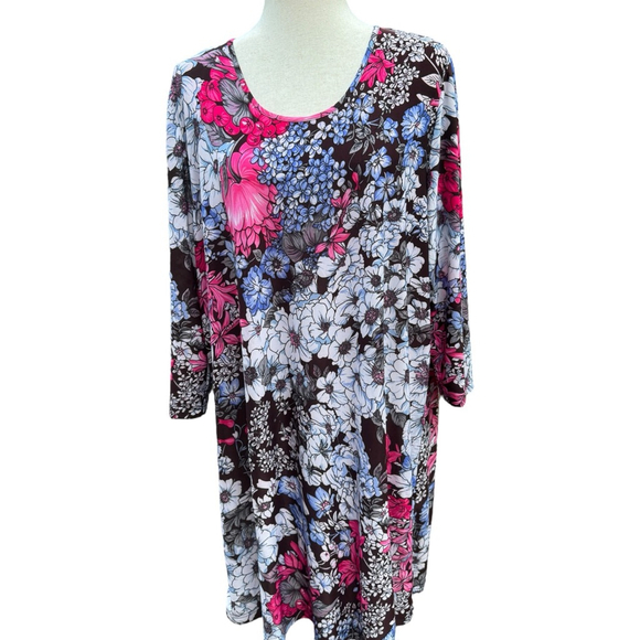 Ulla Popken Floral Tunic Top Dress 16/18 Scoop Neck Pink Blue Stretchy Plus - Picture 4 of 10